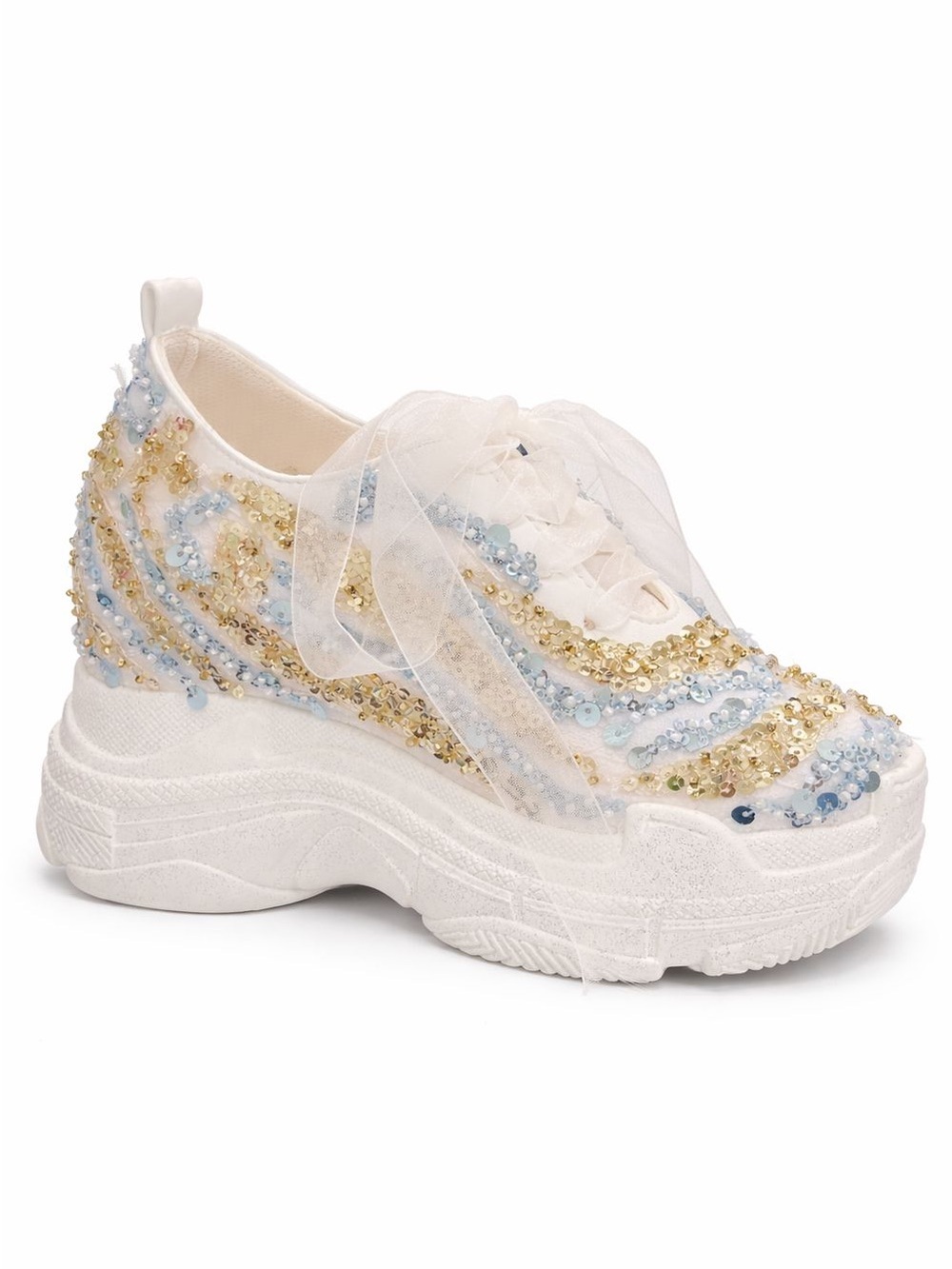 white hidden-heel bridal wedge sneakers by Stilo Shoes